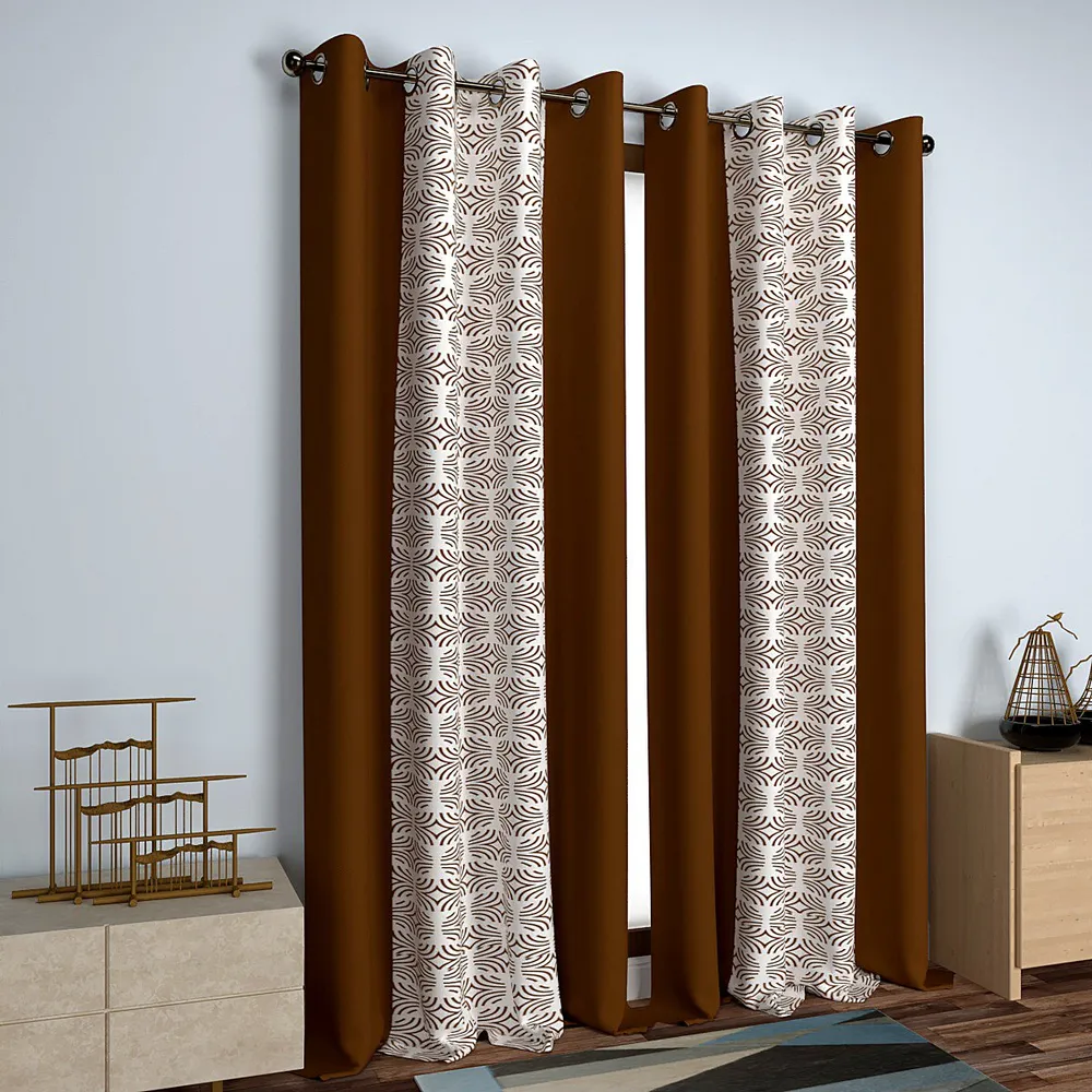 Brown Graphic Lines Layered Door Curtain Medium Single Piece (7ft)