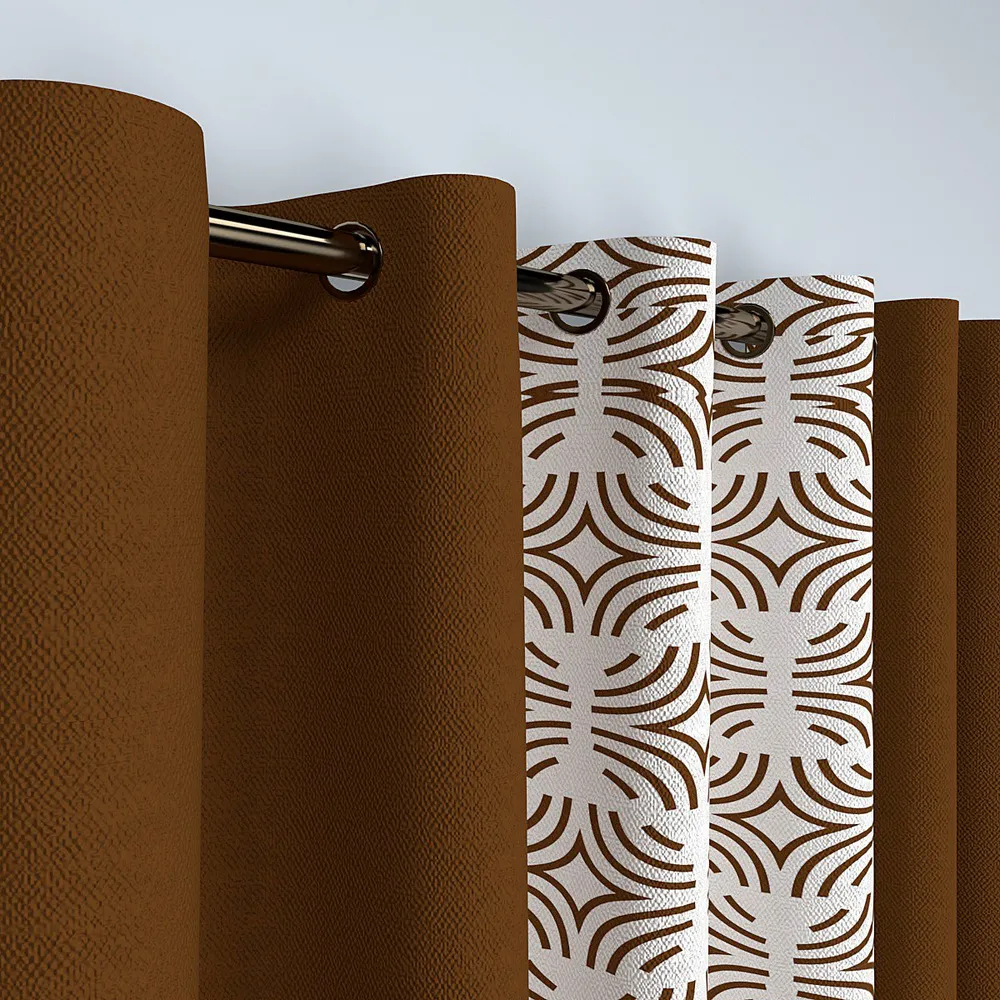 Brown Graphic Lines Layered Window Curtain