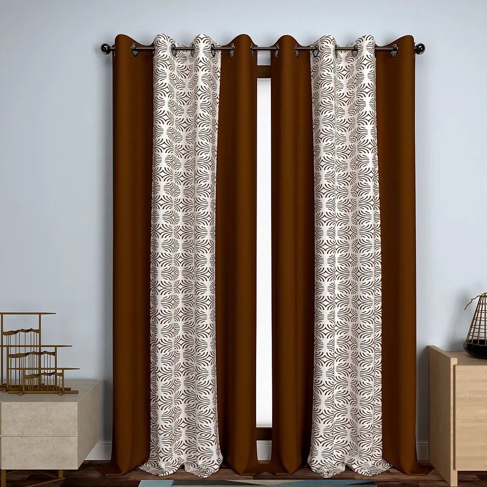 Brown Graphic Lines Layered Window Curtain