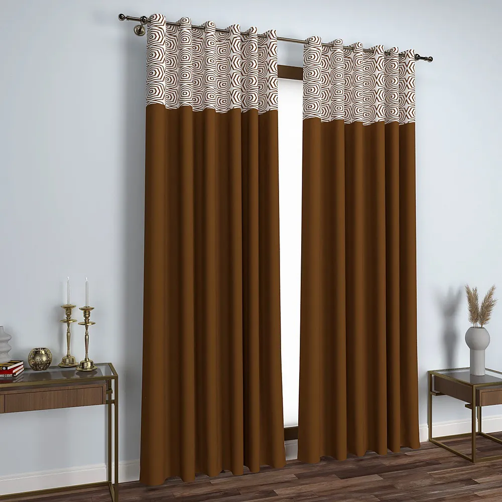 Brown Graphic Lines Semi-Designer Door Curtain Regular Single Piece (7ft)