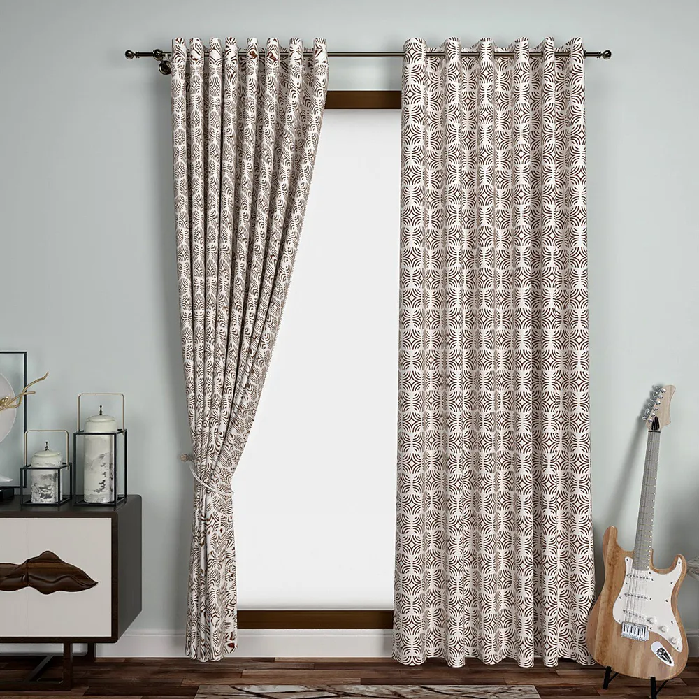 Brown Graphic Lines Window Curtains