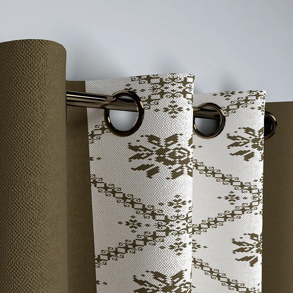 Brown Layered Digital Print Designer Door Curtain Medium Single Piece (7ft)