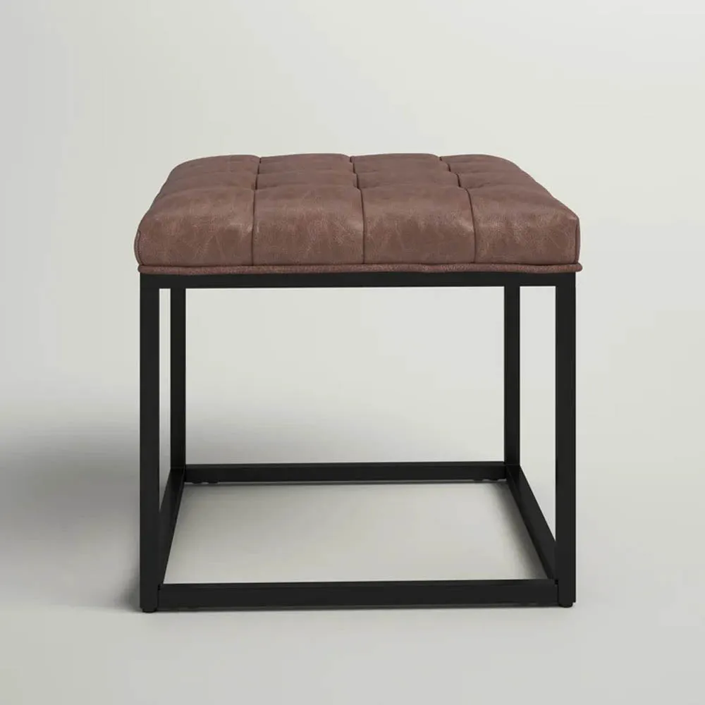 Brown Premium Leatherette Button-Tufted Ottoman / Side Table Single Piece