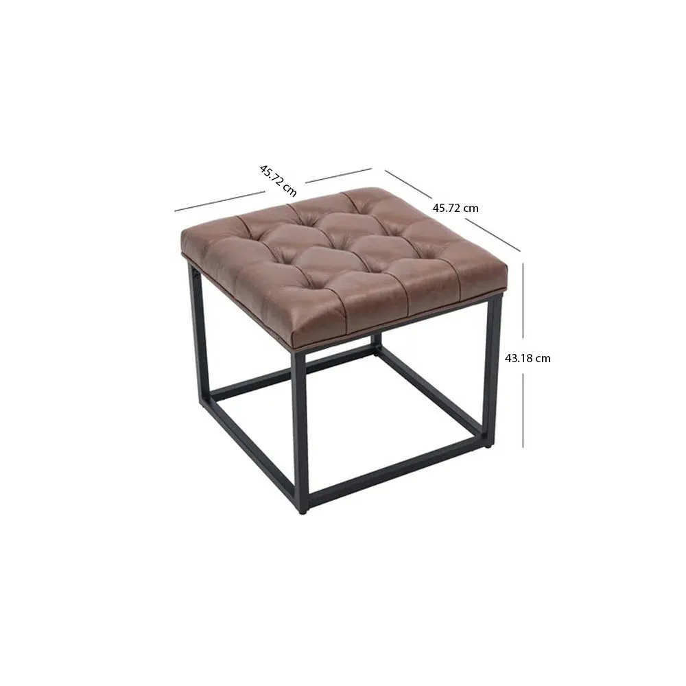 Brown Premium Leatherette Button-Tufted Ottoman / Side Table Single Piece