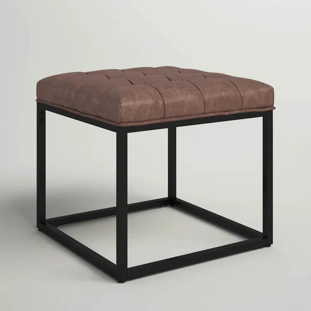 Brown Premium Leatherette Button-Tufted Ottoman / Side Table Single Piece