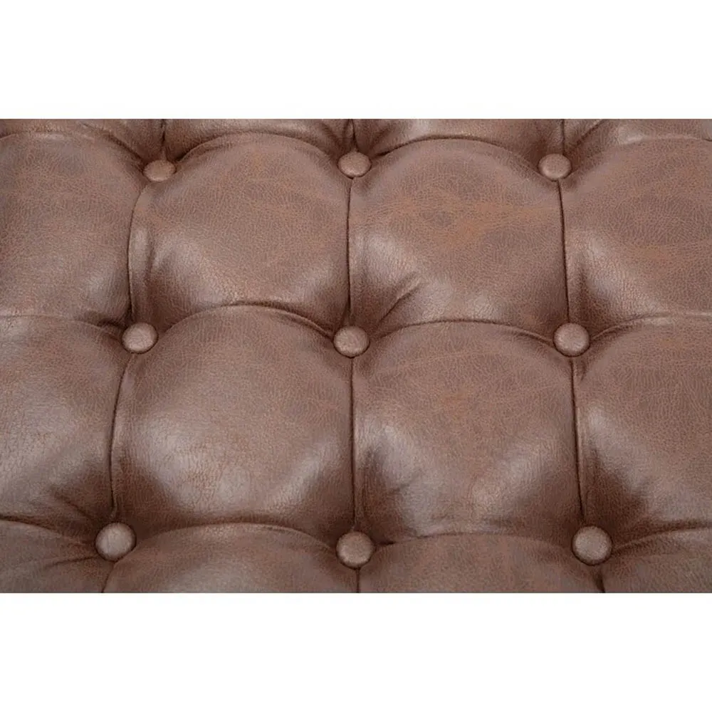 Brown Premium Leatherette Button-Tufted Ottoman / Side Table Single Piece