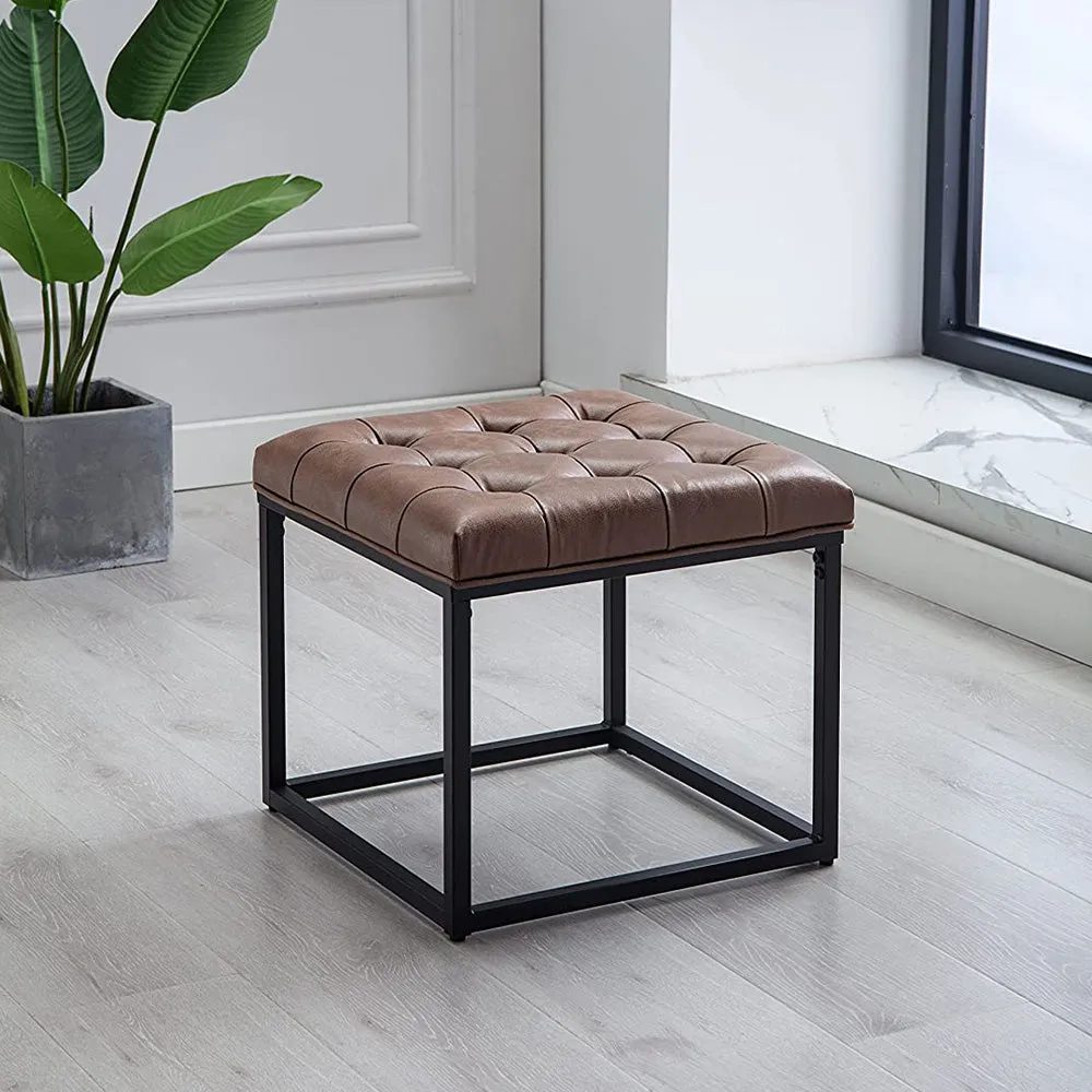 Brown Premium Leatherette Button-Tufted Ottoman / Side Table Single Piece