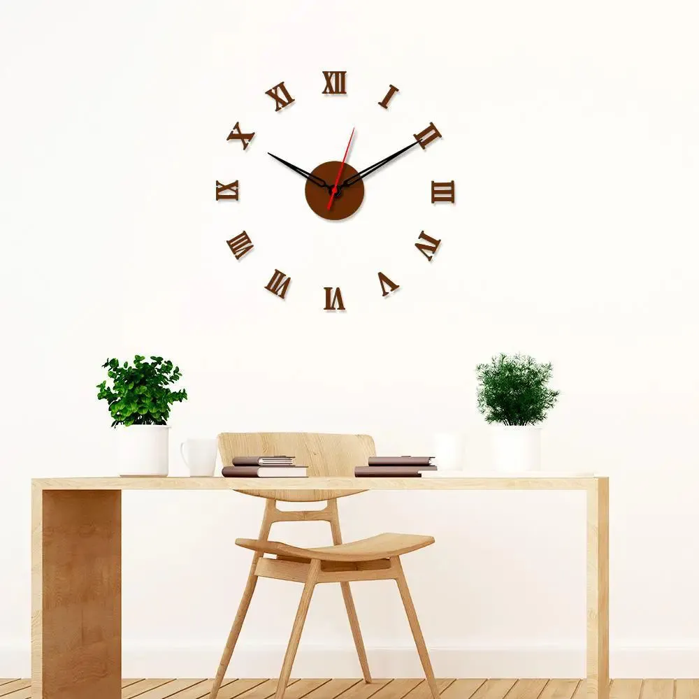 Brown Roman Number Big Size 3D Infinity Wall Clock (Size: 24 inch X 24 inch)