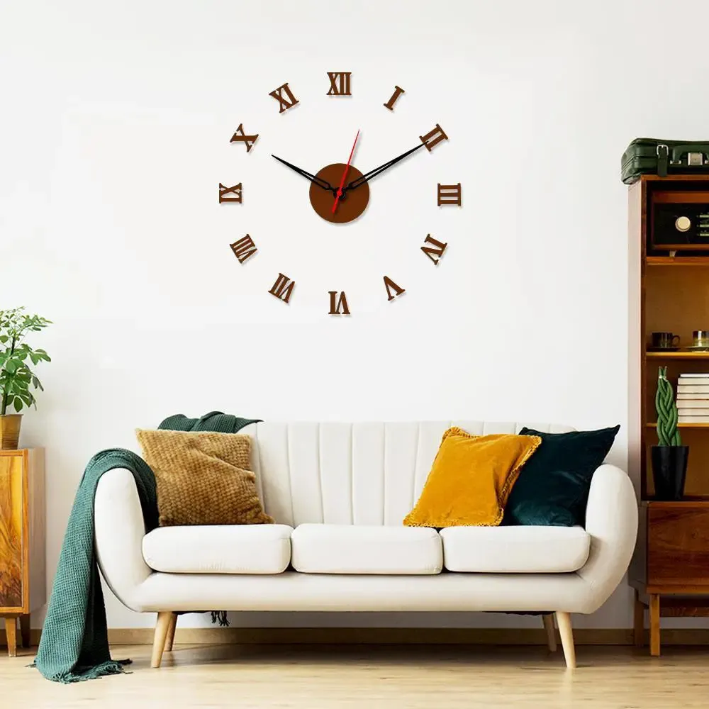 Brown Roman Number Big Size 3D Infinity Wall Clock (Size: 24 inch X 24 inch)