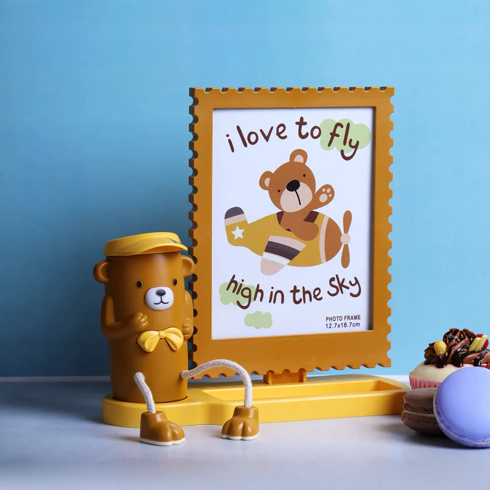 Brown Teddy Desk Organizer & Photo Frame Set