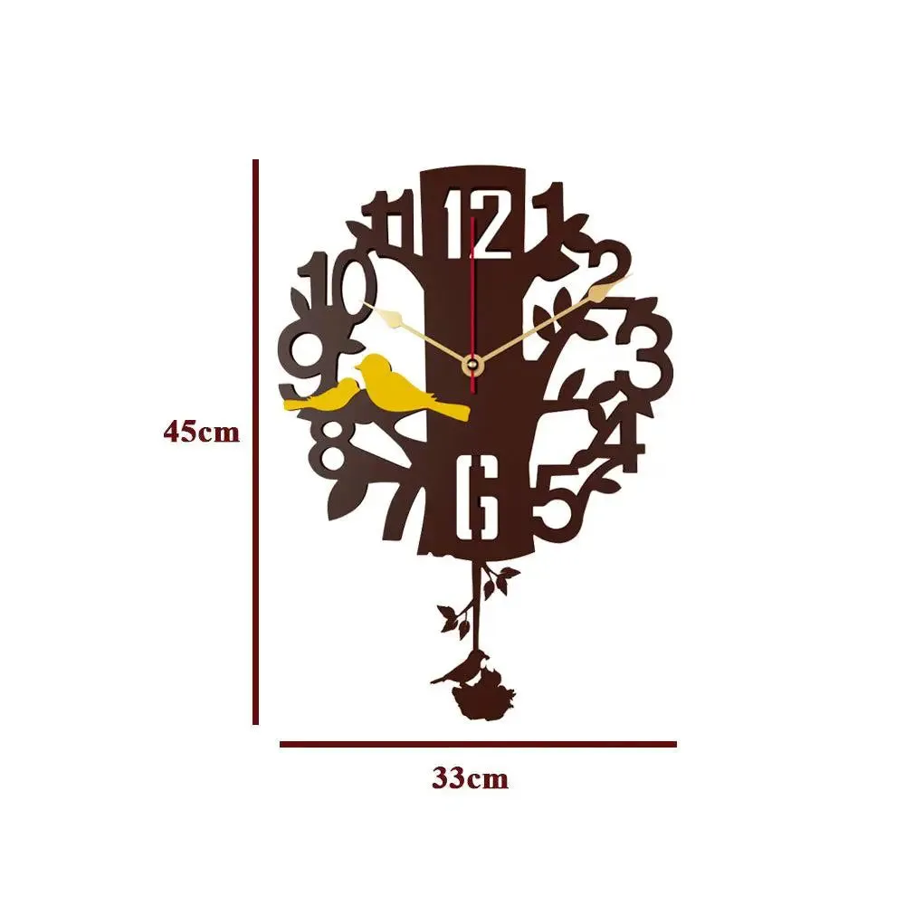 Brown Tree along with Yellow birds Wooden Pendulum Wall Clock