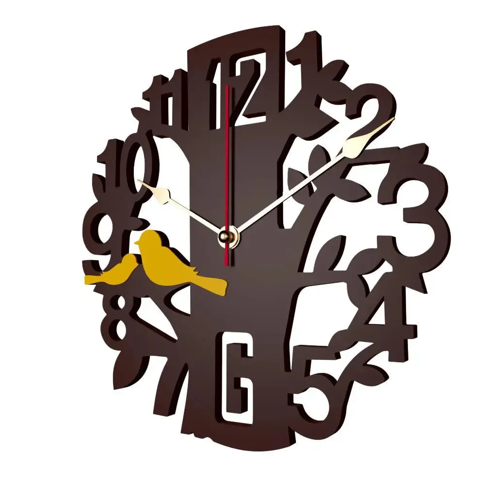 Brown Tree along with Yellow birds Wooden Wall Clock
