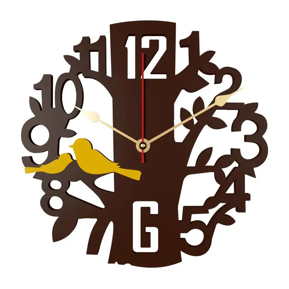 Brown Tree along with Yellow birds Wooden Wall Clock