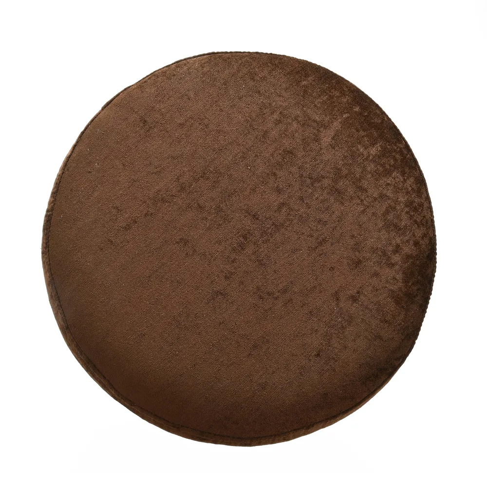 Brown Velvet Solid Wooden Pouffe Stool