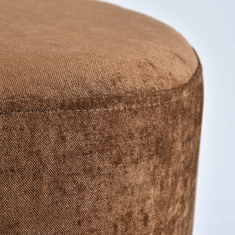 Brown Velvet Solid Wooden Pouffe Stool