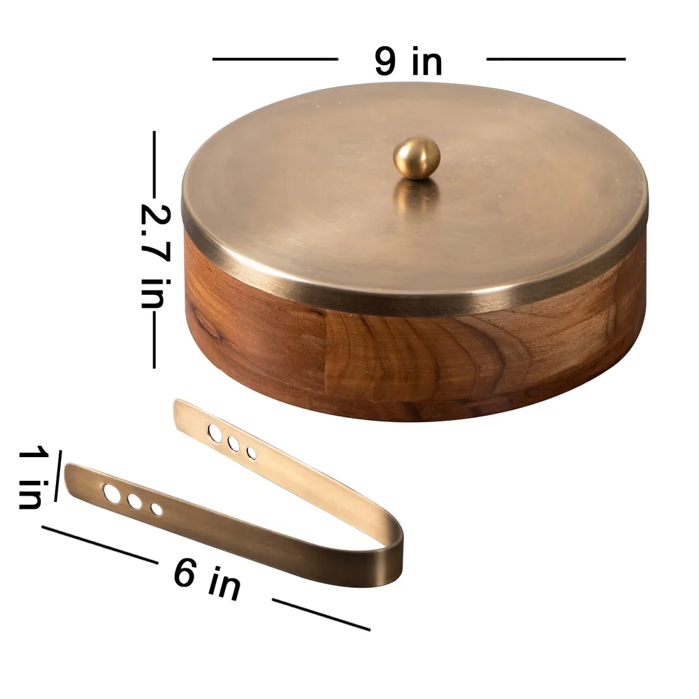 Brown Wooden Casserole/Chapatti Box With Tong