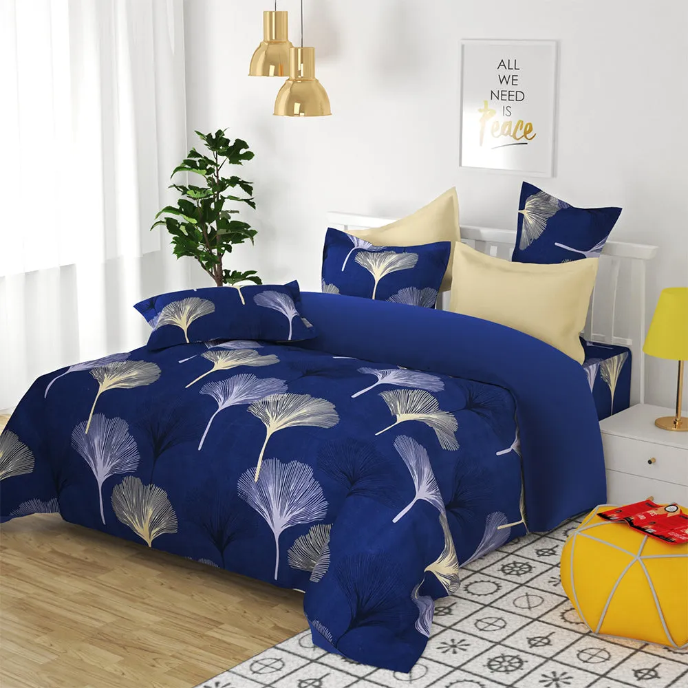 BSB Home Big Dandelions Printed Blue Microfiber Double Bedsheet