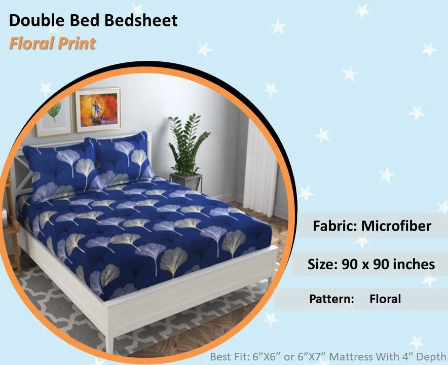 BSB Home Big Dandelions Printed Blue Microfiber Double Bedsheet