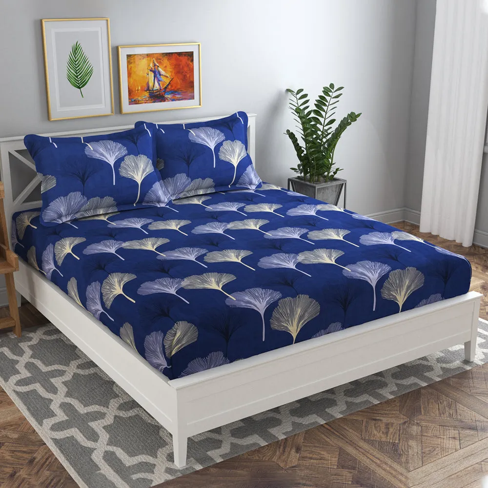 BSB Home Big Dandelions Printed Blue Microfiber Double Bedsheet