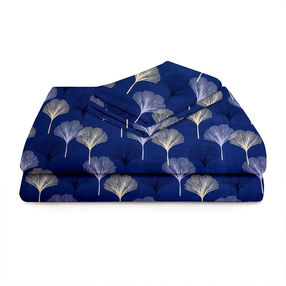 BSB Home Big Dandelions Printed Blue Microfiber Double Bedsheet