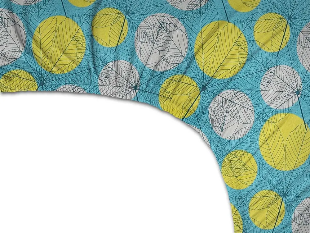 BSB Home Blue & Yellow Bold Leaves Printed Cotton Double Fitted Bedsheet