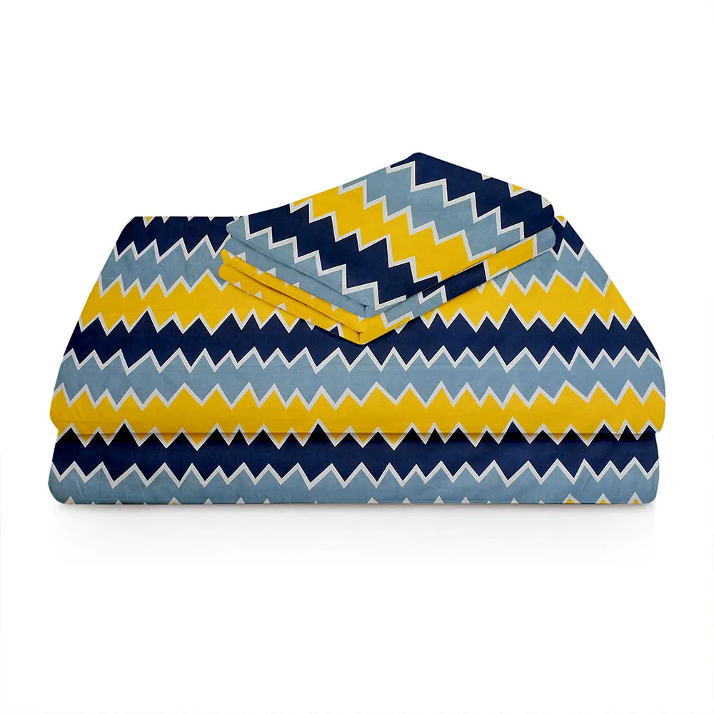 BSB Home Bright-Yellow-&-Blue-Aztec-Pattern-Microfibre-Double-Bedsheet-With-2-Pillow-Covers