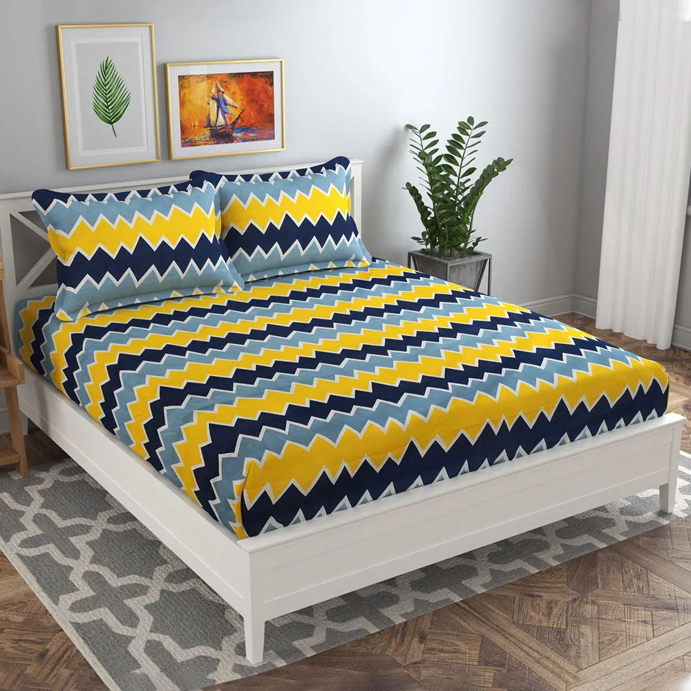 BSB Home Bright-Yellow-&-Blue-Aztec-Pattern-Microfibre-Double-Bedsheet-With-2-Pillow-Covers