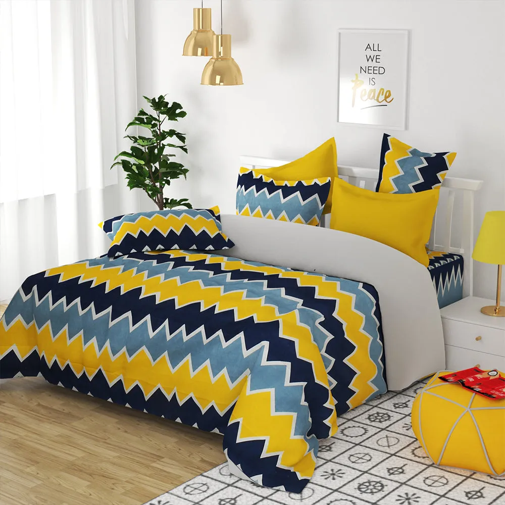 BSB Home Bright-Yellow-&-Blue-Aztec-Pattern-Microfibre-Double-Bedsheet-With-2-Pillow-Covers
