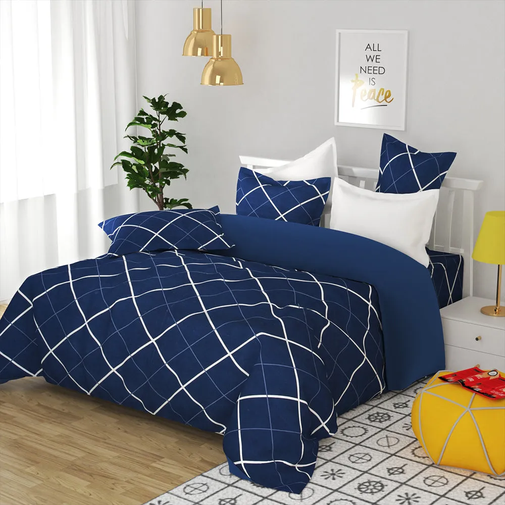 BSB Home Checkered Printed Blue Microfibre Double Bedsheet