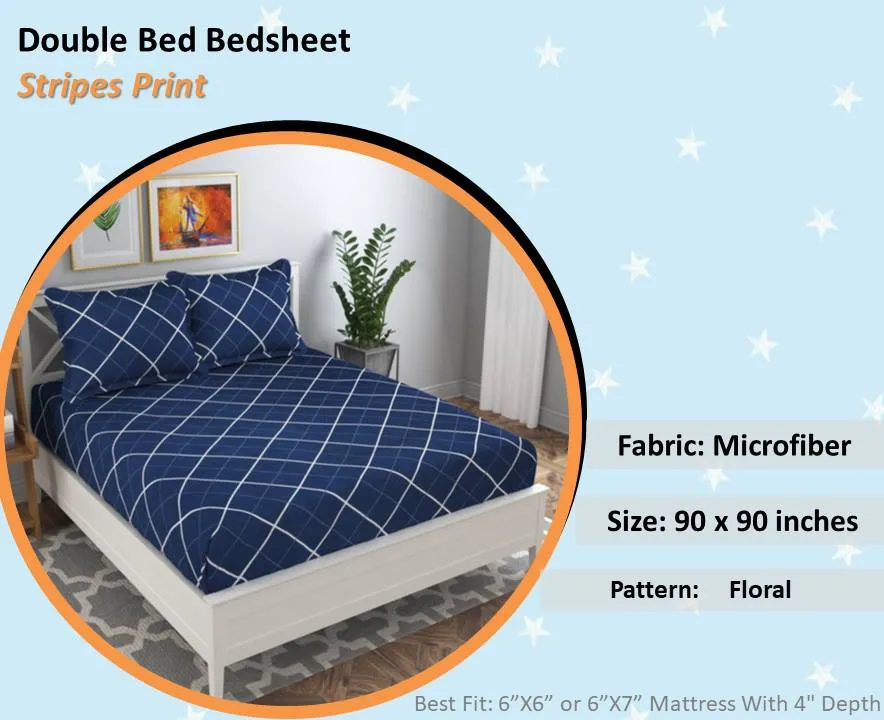 BSB Home Checkered Printed Blue Microfibre Double Bedsheet