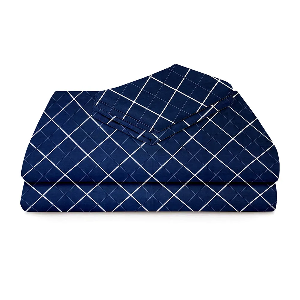 BSB Home Checkered Printed Blue Microfibre Double Bedsheet