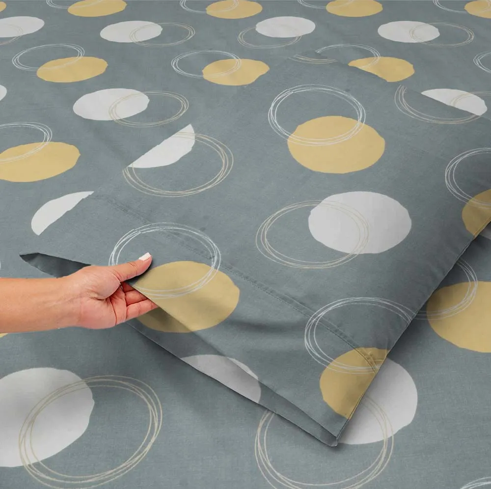 BSB Home Circular Pattern Grey Printed Cotton Double Fitted Bedsheet