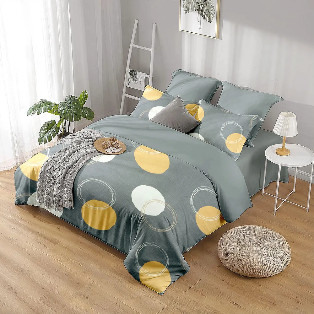 BSB Home Circular Pattern Grey Printed Microfiber Double Bedsheet