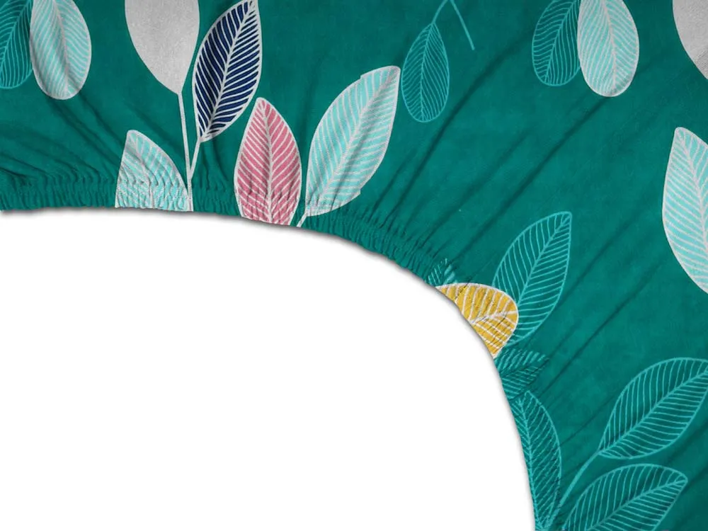 BSB Home Colorful Leaves Green Printed Cotton Double Fitted Bedsheet