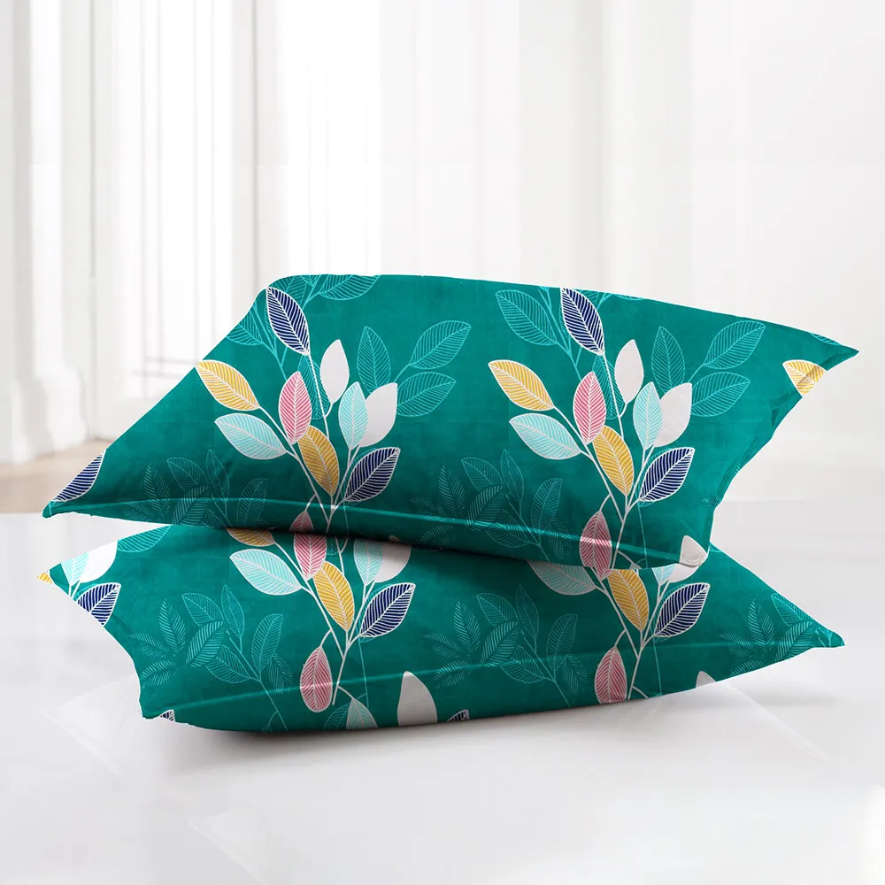 BSB Home Colorful Leaves Green Printed Microfiber Double Bedsheet