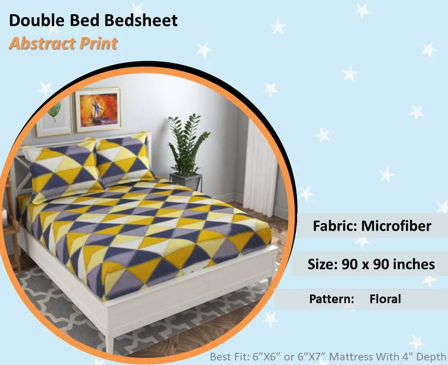 BSB Home Geometric Print Yellow & Grey Microfibre Double Bedsheet