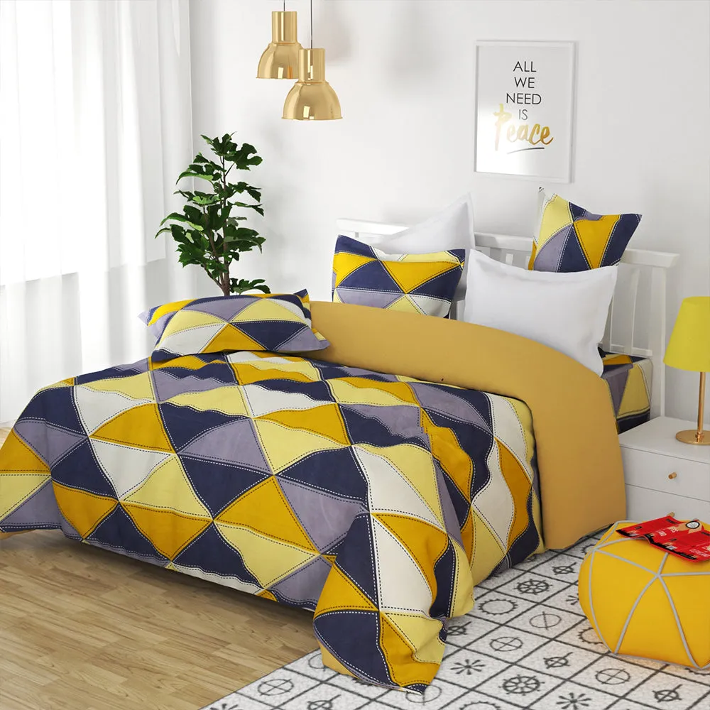 BSB Home Geometric Print Yellow & Grey Microfibre Double Bedsheet
