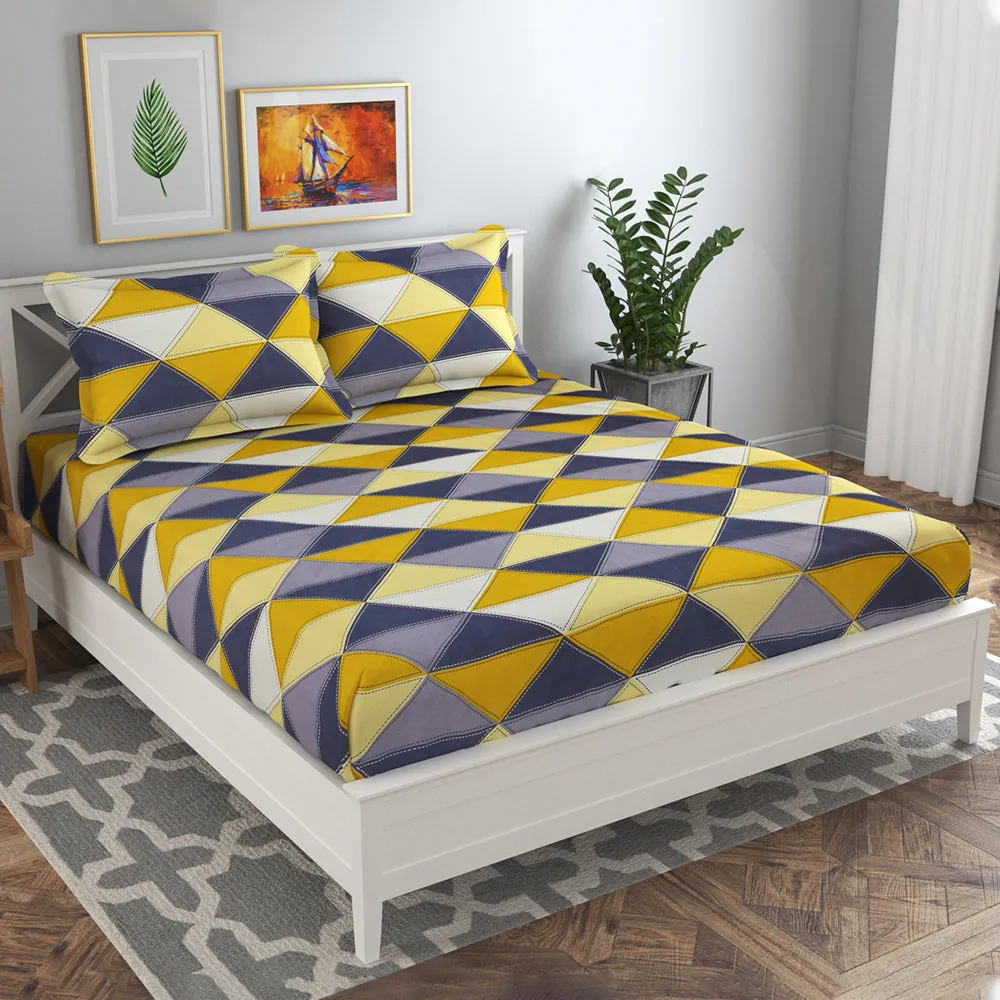 BSB Home Geometric Print Yellow & Grey Microfibre Double Bedsheet