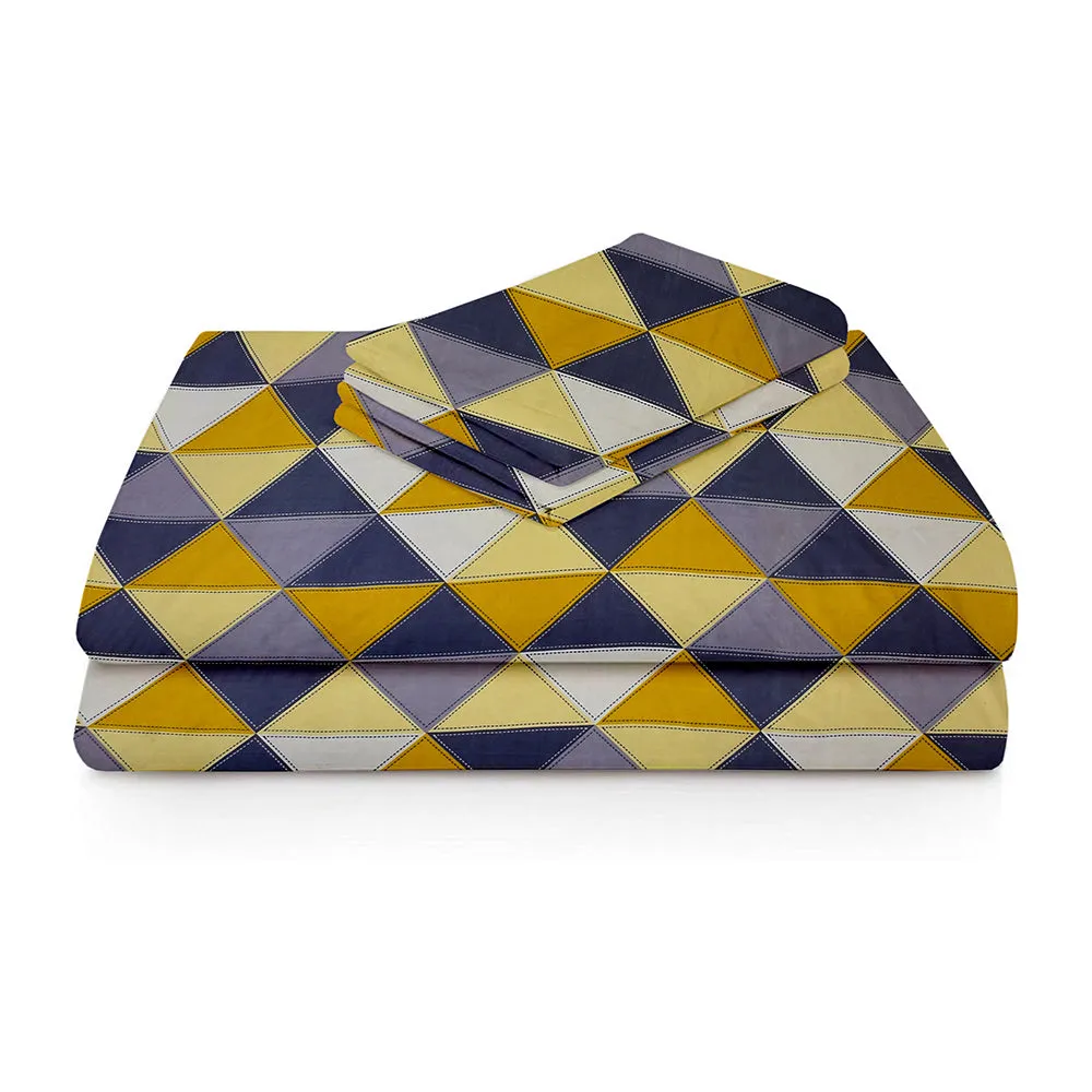 BSB Home Geometric Print Yellow & Grey Microfibre Double Bedsheet