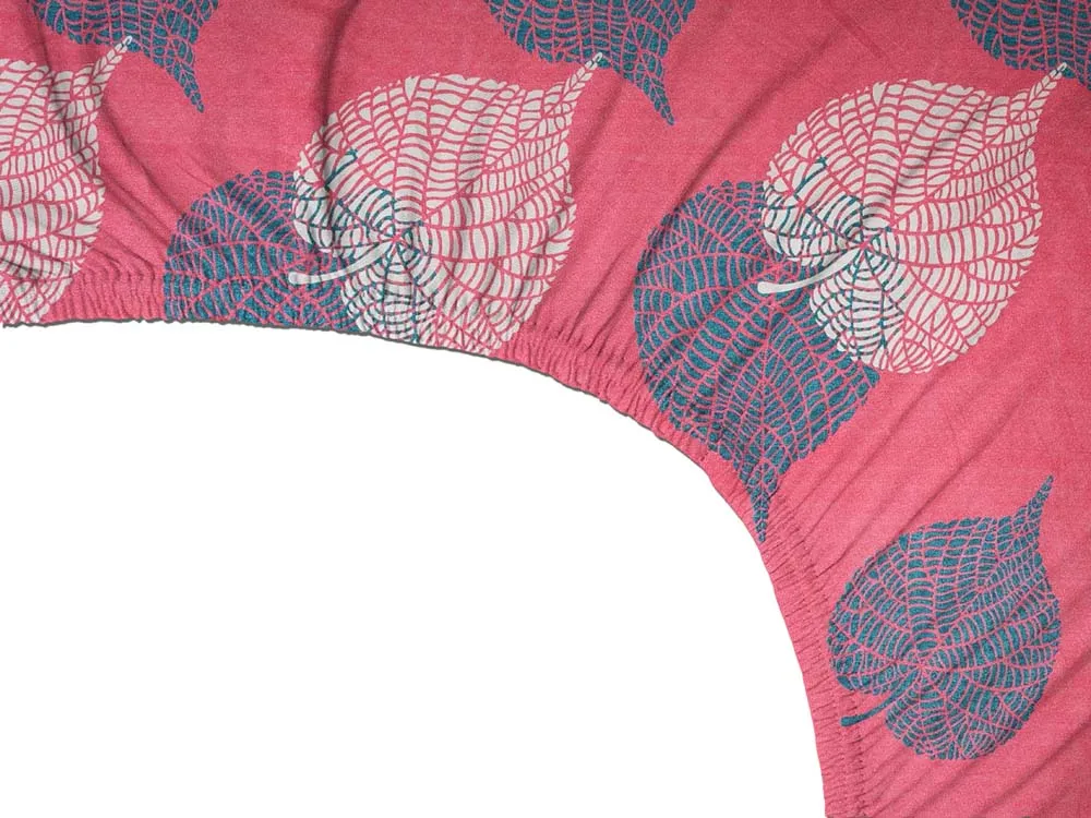 BSB Home Pink Leaves Printed Cotton Double Fitted Bedsheet