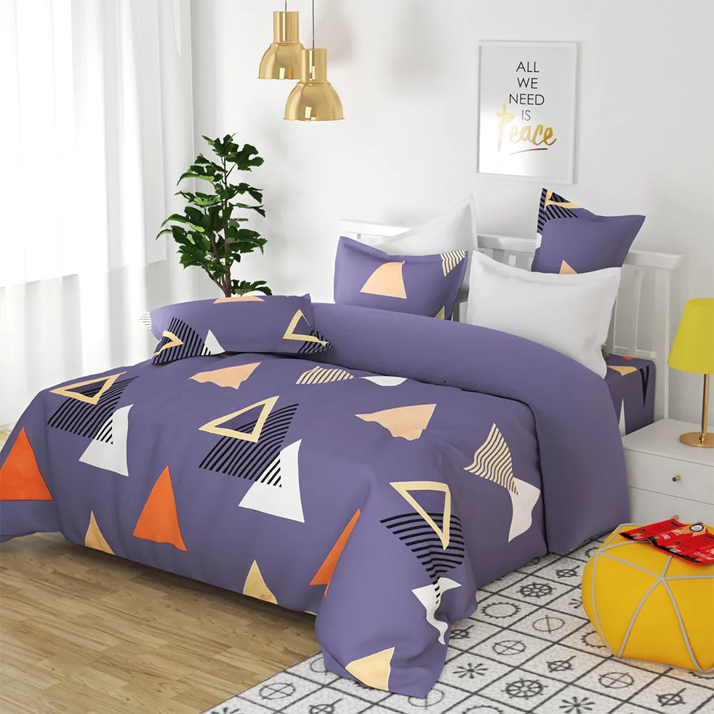 BSB Home Playful Triangles Lilac Printed Microfibre Double Bedsheet