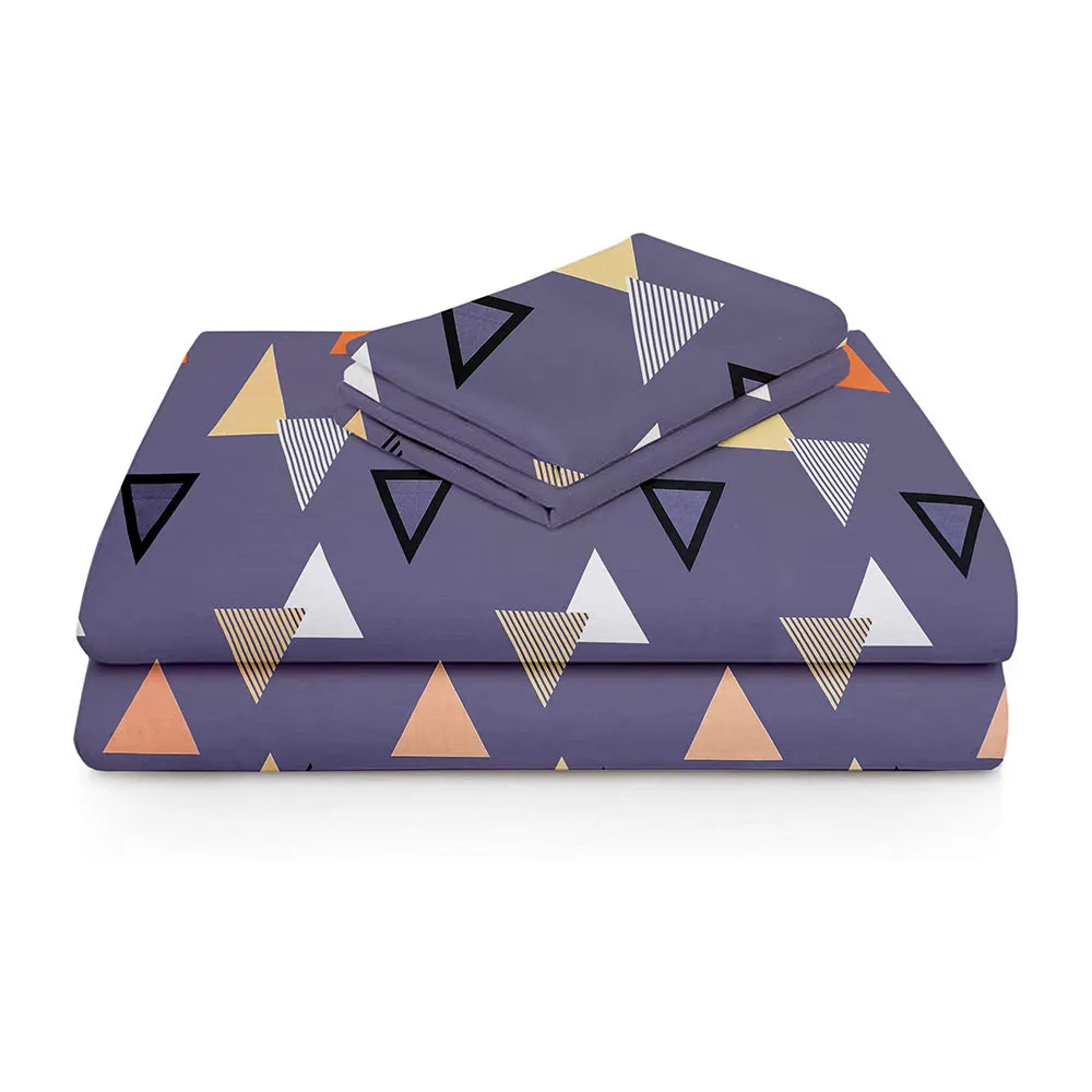 BSB Home Playful Triangles Lilac Printed Microfibre Double Bedsheet