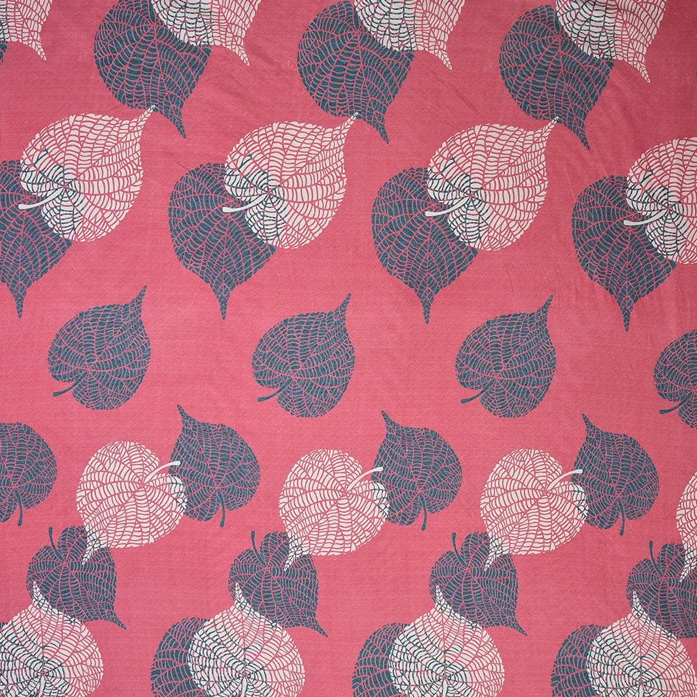 BSB Home Red Big Leaves Pattern Microfiber Double Bedsheet