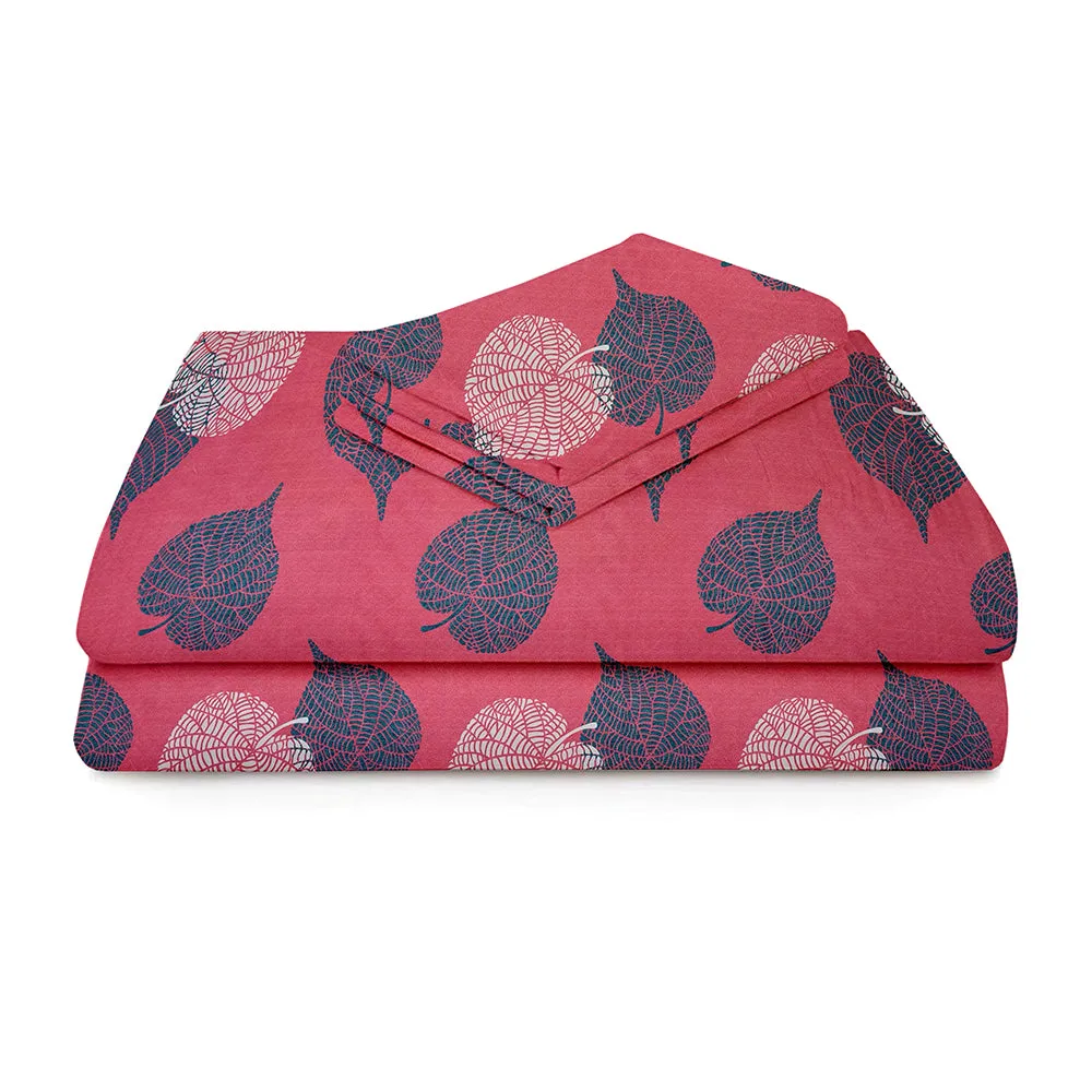 BSB Home Red Big Leaves Pattern Microfiber Double Bedsheet