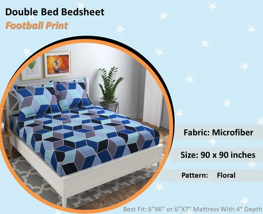 BSB Home Shades Of Blue Geometric Pattern Microfiber Double Bedsheet