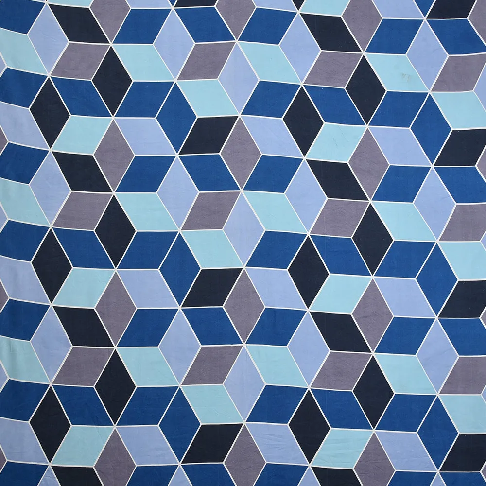 BSB Home Shades Of Blue Geometric Pattern Microfiber Double Bedsheet