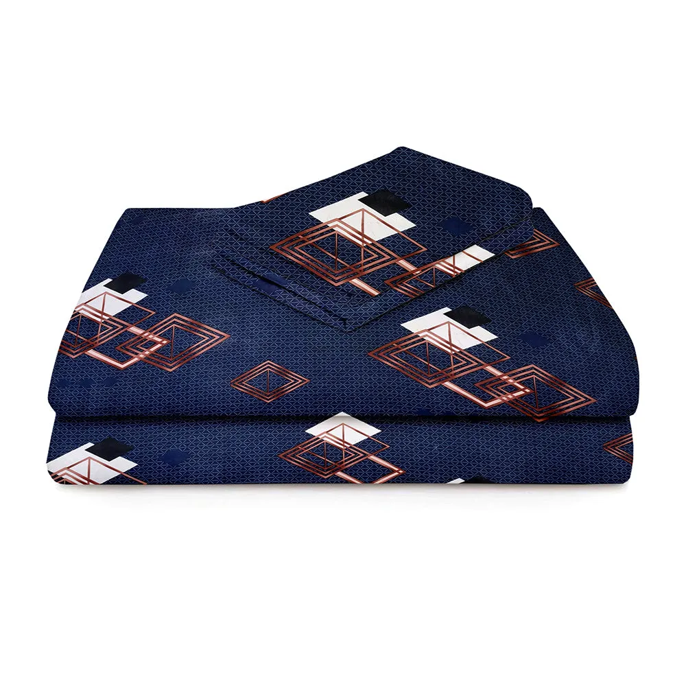 BSB Home Square Golden Designer Blue Microfiber Double Bedsheet