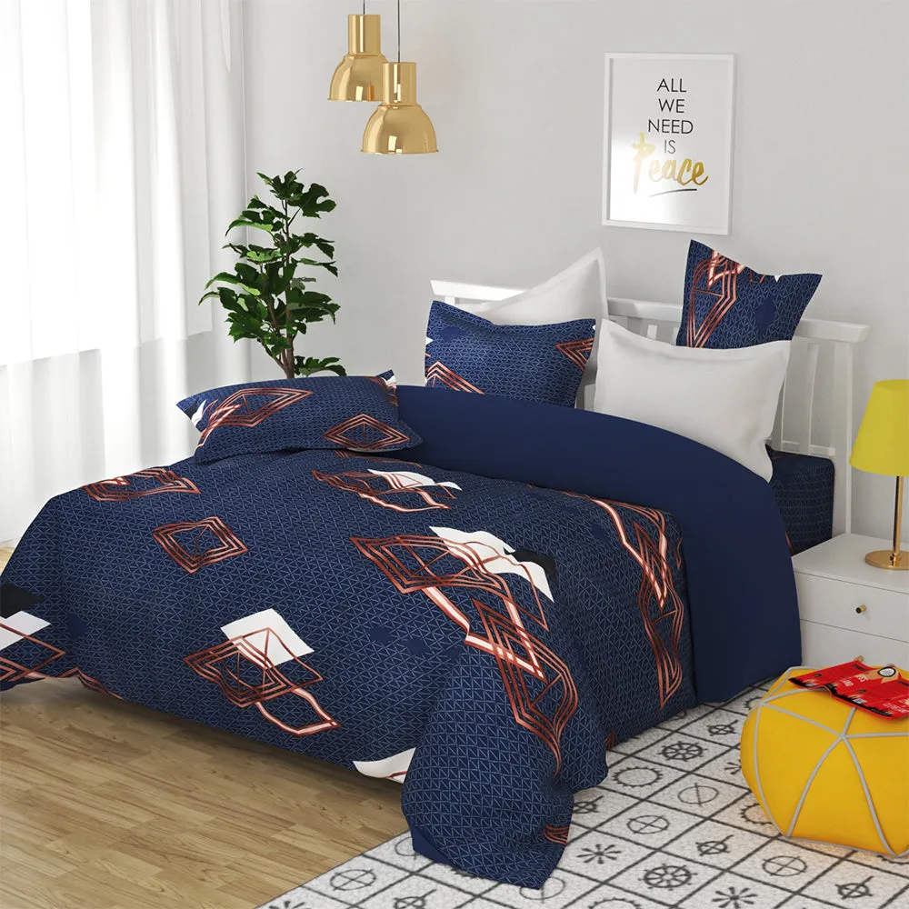 BSB Home Square Golden Designer Blue Microfiber Double Bedsheet