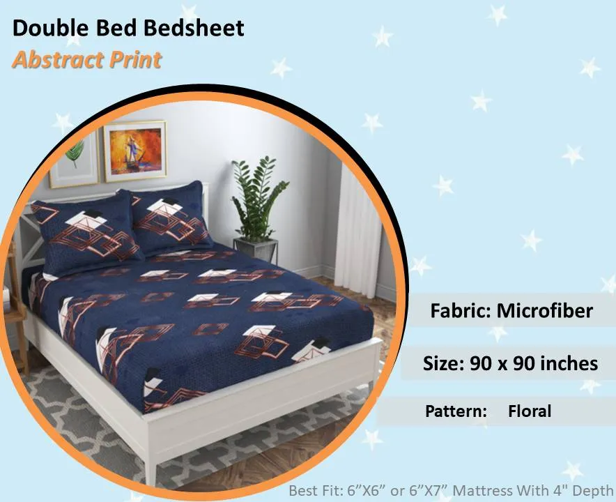 BSB Home Square Golden Designer Blue Microfiber Double Bedsheet