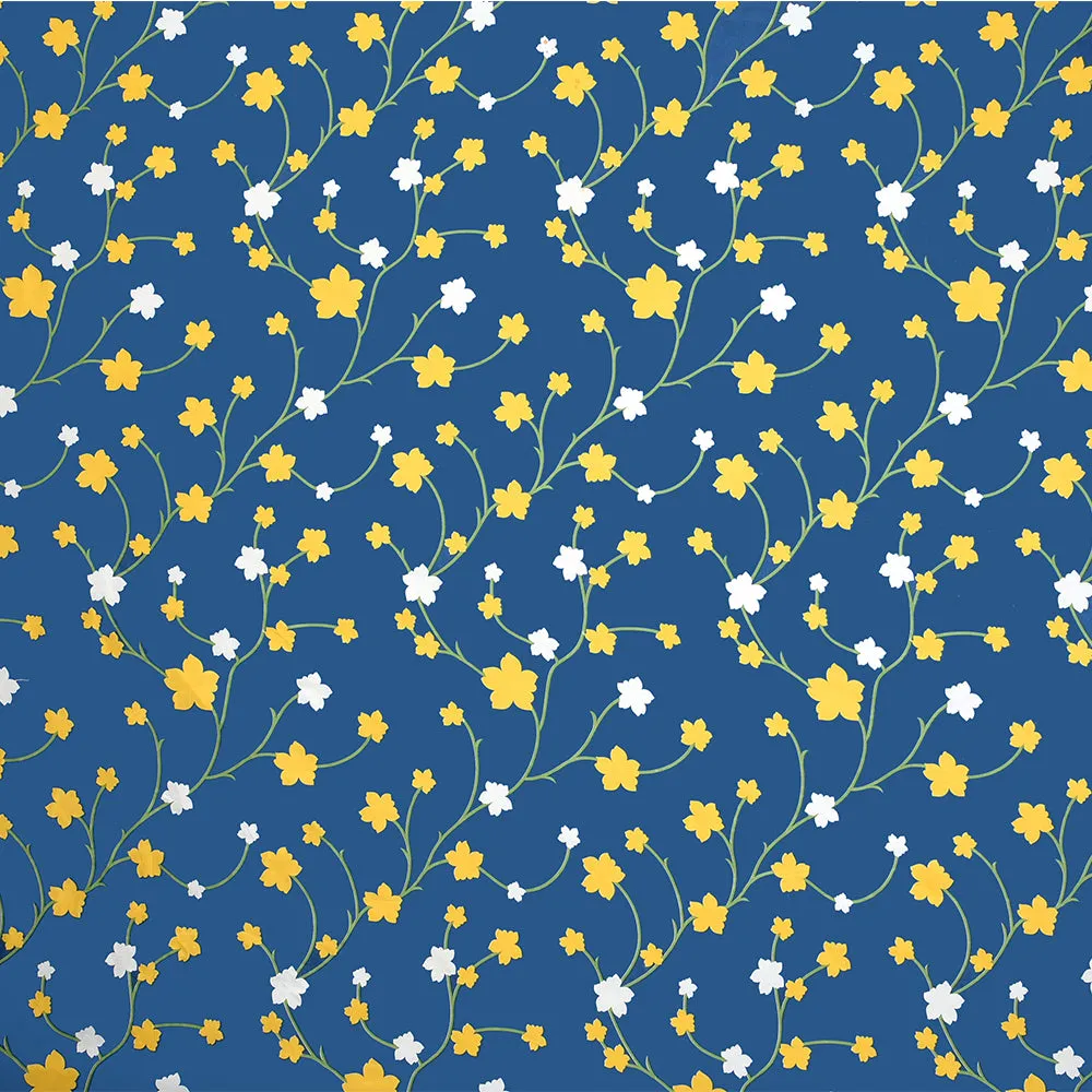 BSB Home Tangled Yellow Flowers Printed Blue Microfiber Double Bedsheet